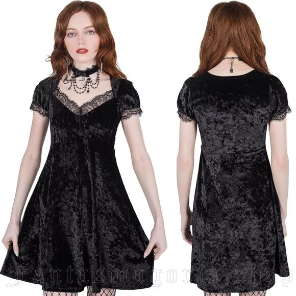 NWT KillStar Dress Kiss of Death Skater Stretchy Black Velvet Lace 3XL Plus Size - Picture 1 of 6